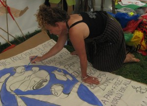 Painting banners for Amnesty at WOMAD festival